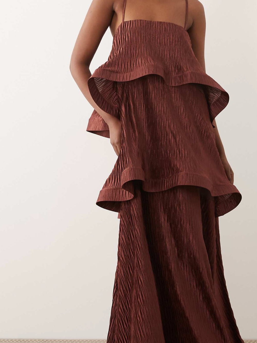 ASOS Tiered Ruffle Maxi Dress in Rich Brown
